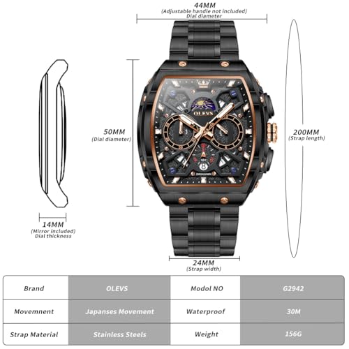 Image of OLEVS Men Watches Square Business Dress Diamond Analog Quartz Date Luxury Watch for Men Casual Stainless Steel Waterproof Luminous Wrist Watch