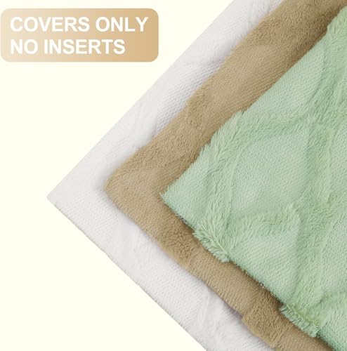 decorUhome Throw Pillow Covers 16x16 Inch Set of 2, Soft Plush Faux Fur Wool Sage Green Couch Pillow Covers, Decorative Neutral Pillow Cases for Bed Sofa Living Room Home Decor