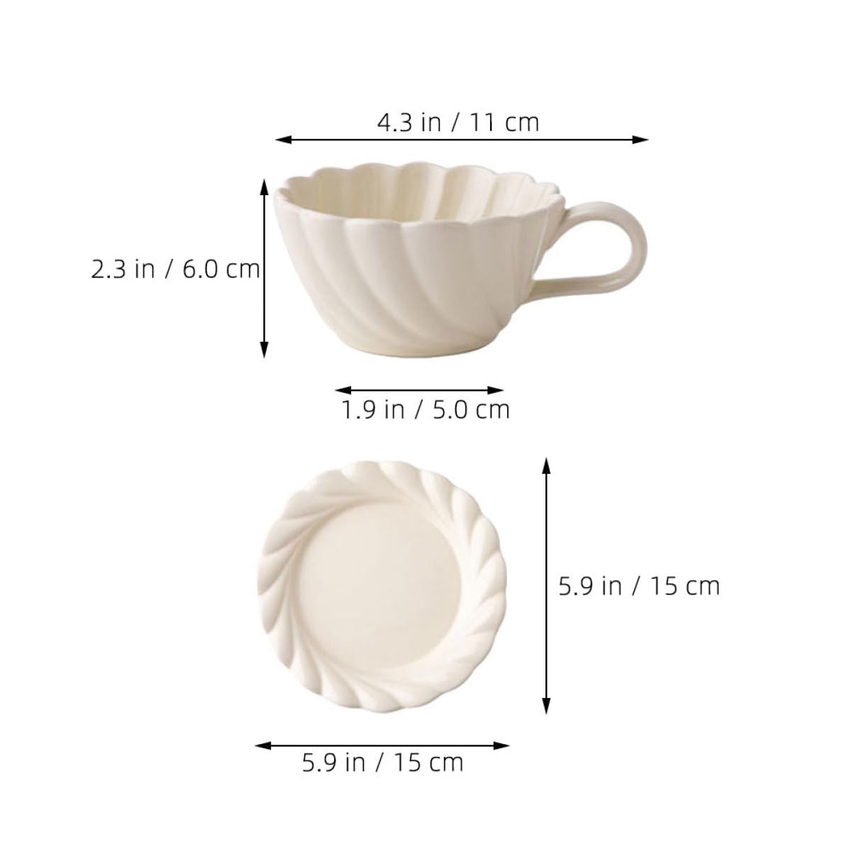 TOYANDONA Keramik Kaffeebecher mit Henkel und Untertasse für Zuhause Weiß