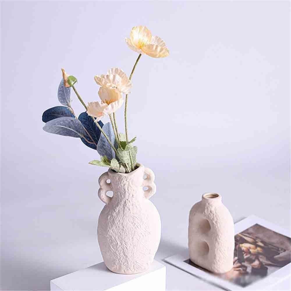 Jarron Flores Arreglo de jarrón cerámica Blanca for Sala Estar, hogar Sencillo, Textura Rugosa Irregular Jarrones Decorativos
