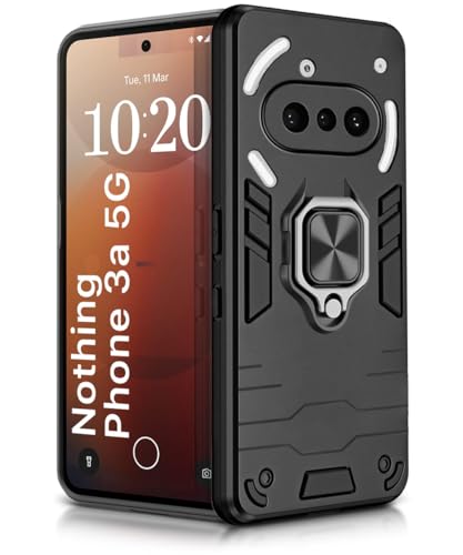 Image of WOW IMAGINE Shock Proof Back Case Mobile Cover for Nothing Phone 3a 5G | Back Cover Case (Tough Armor | Hybrid PC + TPU | Ring Holder & in-Built Kickstand | Black)