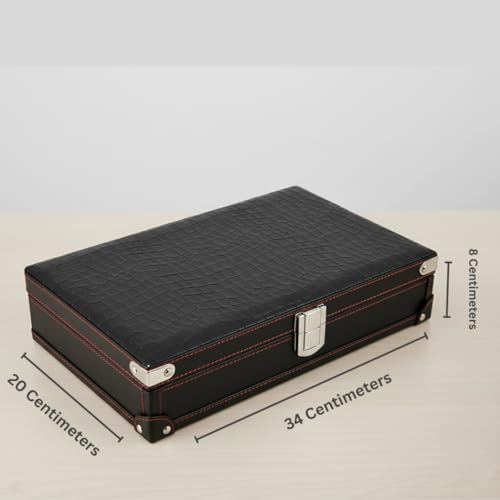 Image of BOXXO 12 Slot Watch Organizer Box for Men & Women - Premium PU Leather Watch Case with Black & Brown Finish, Soft Velvet Cushions & Glass Lid Display, Elegant Storage Box (34x20x8 cm) (Black /Red)