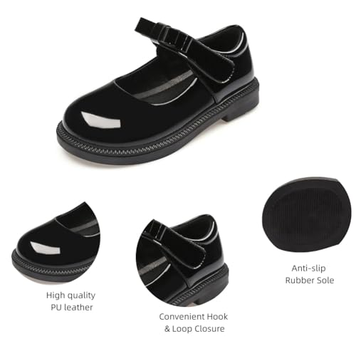 Girls' Mary Jane School Uniform Shoes Black Leather Princess Ballet Flats for Toddler/Little Kid3