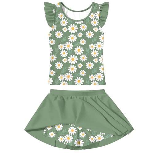 Image of Girls Swimsuit 2 Piece Ruffle Bathing Suit UPF 50+ Tankini Swimsuit Skirt with Lining Size 3-10