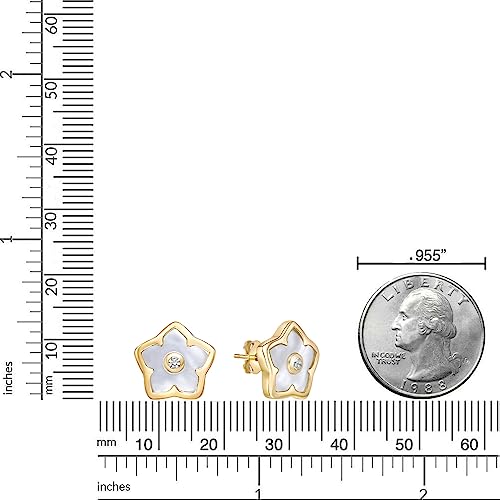 Black Onyx, Malachite or Mother of Pearl Pentagon Shape Star Stud Earrings for Women in 925 Sterling Silver and Yellow Gold Plating with White Sapphire Flower Push Back Studs by Lavari Jewelers4