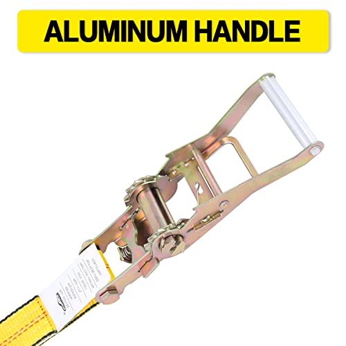 Autofonder Flat Hook Ratchet Straps-Tie Down Straps Heavy Duty-2 Inch X 27 Feet-Weather Resistant Strap -3,333 Pound Working Load Limit-For Flatbed, Truck, Trailers Pickup(4 Pack) #TOP1