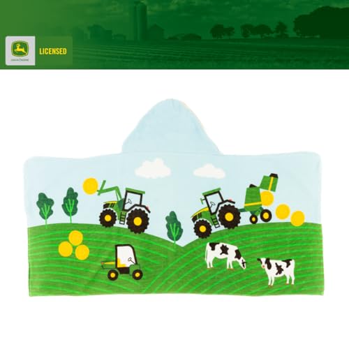 Image of John Deere Tractor Farm Kids Super Soft Bath /Pool /Beach Soft Cotton Terry Hooded Towel Wrap, 24 in x 50 in, (Officially Licensed Product) by Franco