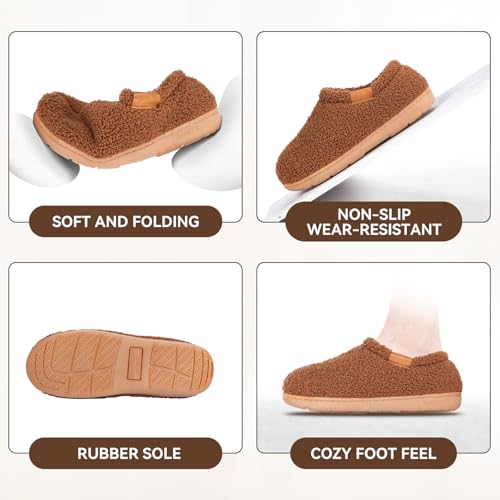 Memory Foam Slippers for Women - Indoor Cozy House Slip-on with Warm Curly Full Narrow4