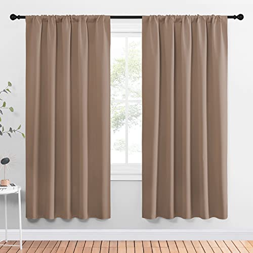 NICETOWN Kids Blackout Curtain Panels - Window Treatment Thermal Insulated Solid Rod Pocket Blackout Drapes for Bedroom (Cappuccino, Set of 2, 52 by 7