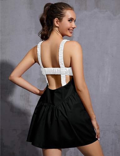 Lauweion Women Tennis Dress with Shorts Workout Hot Shot Mini Dress with Built in Bra Athletic 2 Piece Outfits Summer4