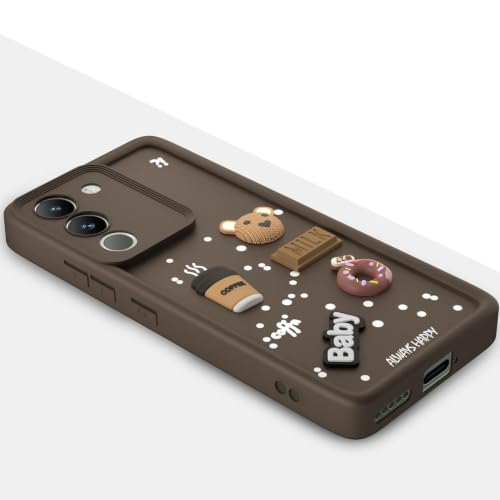Image of Bintage Cute Fun Ball | Taddy Cartoon 3D Smiley Coffee Cup | Milk Donut | Full Protection Rubber Back Cover Compatible for Vivo V2307 / Vivo Y200 5G - Brown