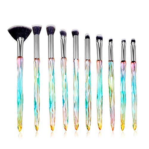 Makeup Brushes Crystal Handle Set, Tenmon 10 PCS Crystal Transparent Handle Kabuki Powder Foundation Brush Concealer Eye Shadow Eyeliner Eyebrow Brush (Purple) (Green)