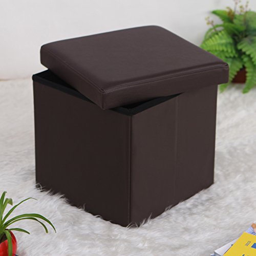 Image of SONGMICS MAZIE Collection - 15 Inches Ottoman with Storage, Footstool, Storage Ottoman, Load 660 lb, for Dorm, Living Room, Bedroom, Synthetic Leather, Brown ULSF10B