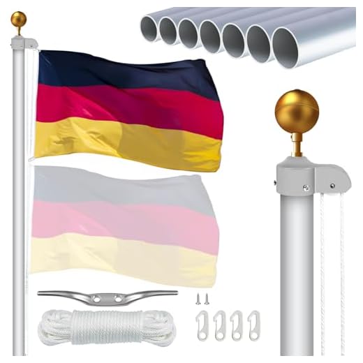 NQ 20FT Fahnenmast 6m stabil, Aluminium Fahnenmast höhenverstellbar, Fahnenstange Set für Außenbereich, Deutscher Fahnenmast(Silber)