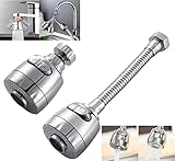 JDKAI 2Stücke Wasserhahn-Sprühaufsatz, um 360 ° drehbarer Wasserhahn-Sprühkopf, abnehmbarer Schlauchadapteraufsatz, spritzwassergeschützte Wasserhahn-Wassereinsparung und zwei einstellbare Modi,Silber