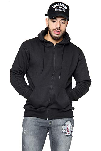 Mens Fleece Hooded Zip Plain Sweatshirt Top Sizes S to 5XL (Black, x_l)
