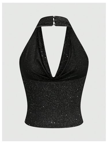 SOLY HUX Women's Plus Size Sleeveless Halter Top Sparkly Sexy Party Crop Tank Tops Clubwear Rave Festival Outfits2