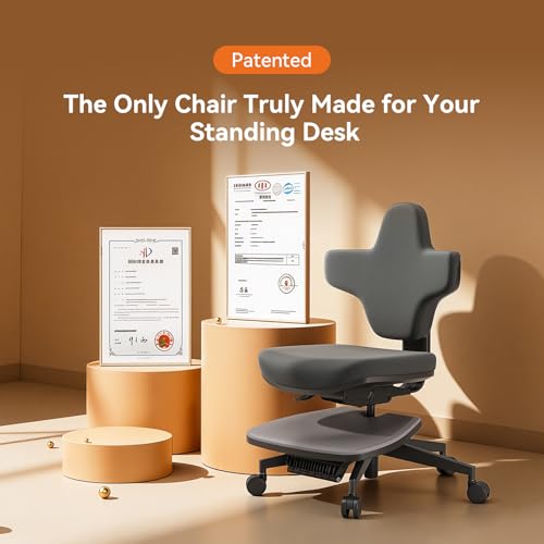 Image of Newtral Standing Desk Chair, Standing Mate Chair for Sit-Stand, Ergonomic Leaning Perch Chair with Anti-Fatigue Mat, Standing Stool, Saddle Chair, Height Adjustable Home Office Posture Seat-MT-M-DG