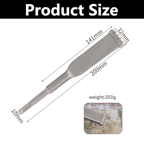 Oiieco SDS Plus Brick Removal/Masonry Chisel 200 X 32mm, Comb SDS Chisel for Tile Concrete Corner Stone, Carbide-Tipped Heat Treated Flat Blade, for Brick Removal, Stone Wall and Concrete Work