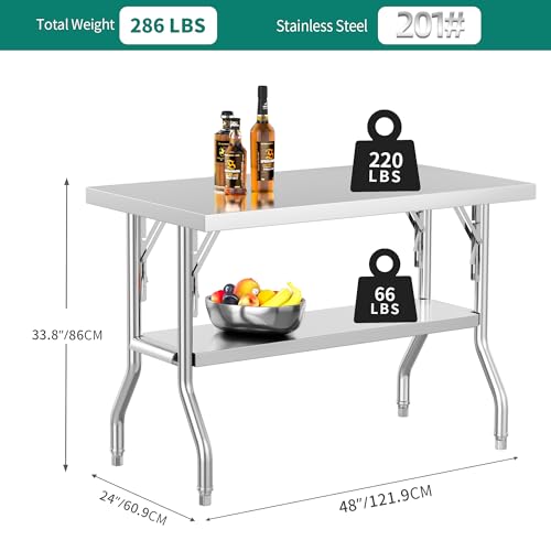 YITAHOME 48 x 24 NSF Stainless Steel Folding Table for Home, Kitchen, Restaurant, Garage, and Patio