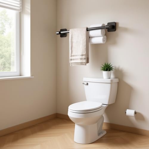 Image of Towel Shelf | Hole-Free Wall Hanging Rack | Carbon Steel & Plastic Construction | Loads Up to 20kg | Bathroom and Toilet Storage