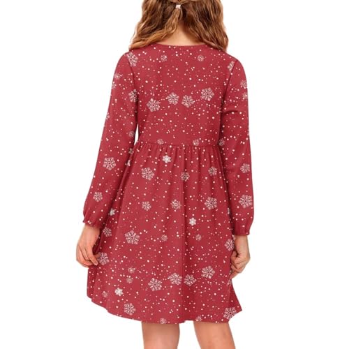 Holiday Dresses for Toddler Girls Teens 5-14 Years Collared Neck Knee-Length Party Dress with Pockets Buttons2