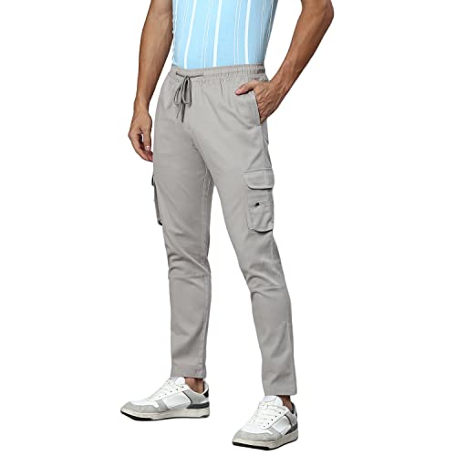 Image of Hubberholme Men's Regular Fit Cotton Trousers, Ankle Length Button & Drawstring Waist Cargo Chinos