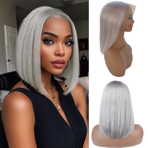 Belaved Bob Wigs Human Hair Grey 13x4 HD Transparent Lace