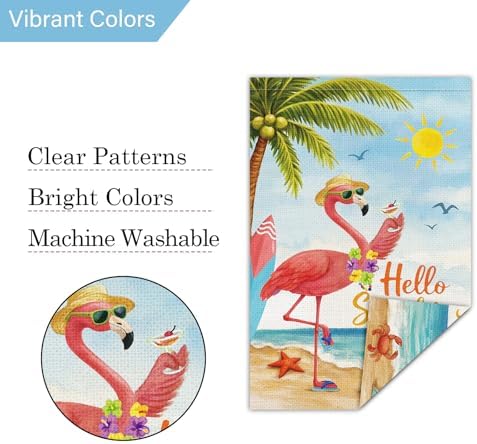 Louise Maelys Summer Garden Flag 12x18 Inch, Hello Sunshine Flamingo Beach Yard Flag, Tropical Outdoor Double Sided Banner Sign for Lawn Porch Patio Decor - 4