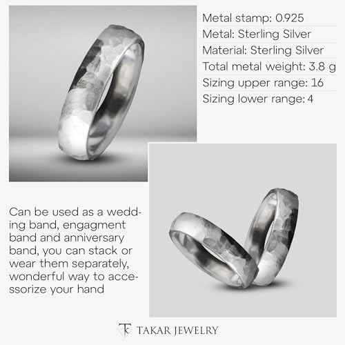 Hammered Sterling Silver Rings for Men and Women - 7mm Wide .925 Silver Bands in Small to Large Sizes - Comfortable Bands - Every Day Wear Hammered Band Ring - Christmas Gift Made In USA2