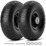 RONPOW 4.10/3.50-4 Tire, 10 Inch Solid Flat Free Tires, 500Lbs Load, No Flat Wheel with 5/8' Bearing, Replacement Dump Wagon Tires, Dolly Wheels, Hand Truck Wheels, for Garden Home Farm, 2Pack Black
