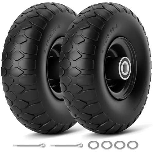RONPOW 4.10/3.50-4 Flat Free Tire 10 Inch Solid Tires 500Lb Heavy Duty Replacement Wheel with 5/8 Bearings Compatible with gorilla Cart Garden Carts Dump Wagons Dolly & Hand Trucks 2Pack Black
