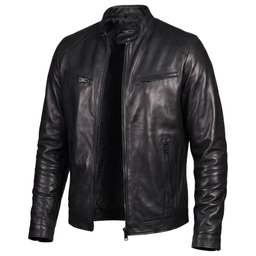 Image of Men Cafe Racer Motorcycle Style Solid Leather Jacket Slim Fit Motorcycle Brown Cafe Racer Leather Jacket