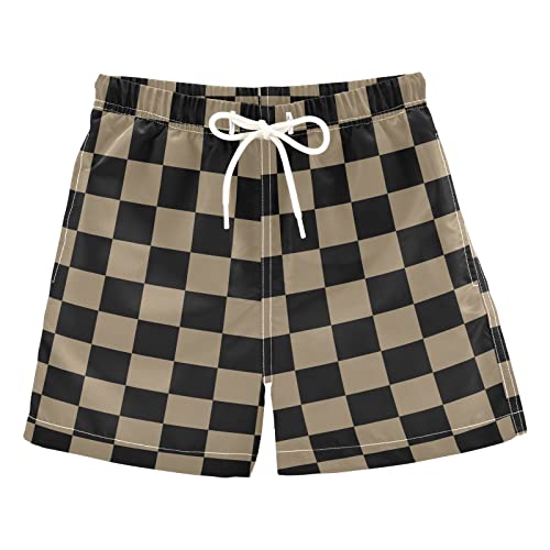 Retro Black Checkered Boys Swim Trunks Geometric Square Plaid Toddler Beach Board Shorts Baby Summer Bathing Suit S