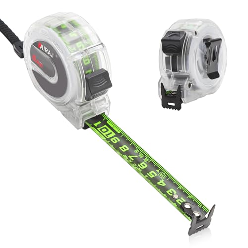 Mètre ruban en acier fluorescent 5 m, facile à lire, largeur 19 mm, précision transparente, ruban à mesurer rétractable double face gradué auto-bloquant