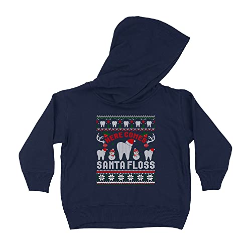 Santa Floss Dentist Christmas Kids Hoodie Sweatshirt Toddler 5T Navy
