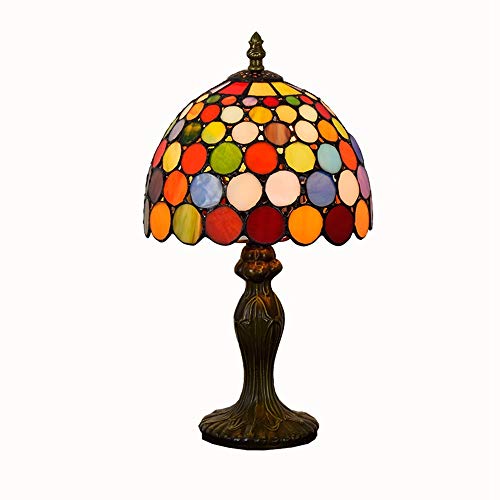TRENTSNOOK Tiffany Lamp Stained Glass Style Colorful Circles Bedside Table Lamp 8" Wide 15" Tall for Bedroom Living Room Home Office