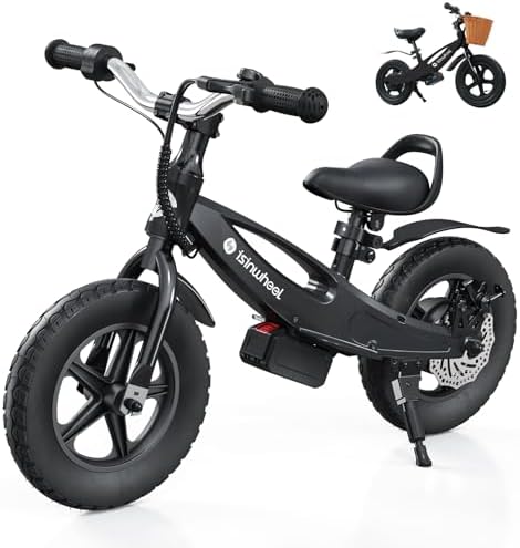 isinwheel SK12 2-in-1 Electric Bike for Kids Ages 3-5, 150W Electric Balance Bike with Swappable Battery, 12-inch Inflatable Tire and Adjustable Seat, Electric Motorcycle for Kids Boys & Girls