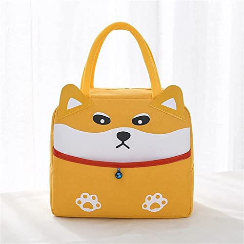 Image of House of Quirk Oxford Cloth+ Thermal Insulation Material Insulated Reusable Lunch Bag Tote Bag For Women Printed Lunch Bag For School Picnic Office Outdoor Gym (Yellow White Dog), 5 Liters