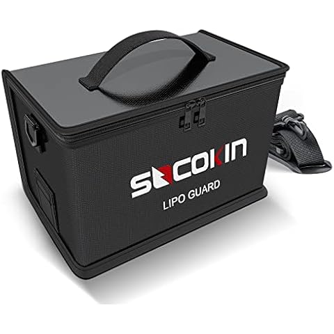 Socokin Lipo Battery Safe Bag Fireproof Explosionproof Bags Large Capacity Adjustable Safe Bag for Lipo Battery Charge Storage 10 Cell Adjustable Battery Safe Bag (10.6 * 6.7 * 6.7 in) Cover