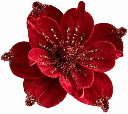 6 pcs Artificial Glitter Magnolia Flowers Christmas Poinsettia Or...