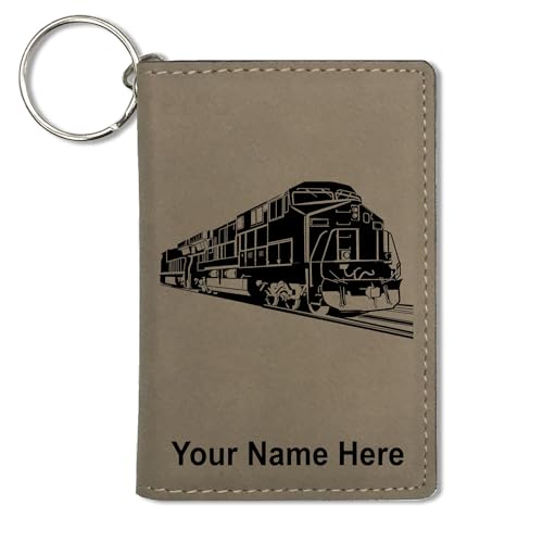LaserGram ID Holder Wallet, Freight Train, Personalized Engraving Included (Light Brown)