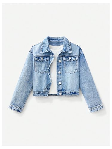 Girl's Denim Jacket Button Down Long Sleeve Jean Outerwear Coat Streetwear4