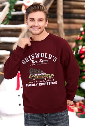 Arvilhill Men Christmas Pullover Ugly Jumper Vacation Xmas Naughty Idea Raglan Vintage Adult Burgundy Griswold Tree XXL2