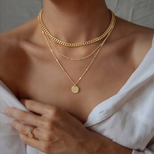 Layered Initial Necklaces for Women 14K Gold Plated Letter A-Z Pendant Necklace Cute Choker Necklace for Women Stackable Necklaces Name Necklaces Jewelry Gifts for Women Trendy3