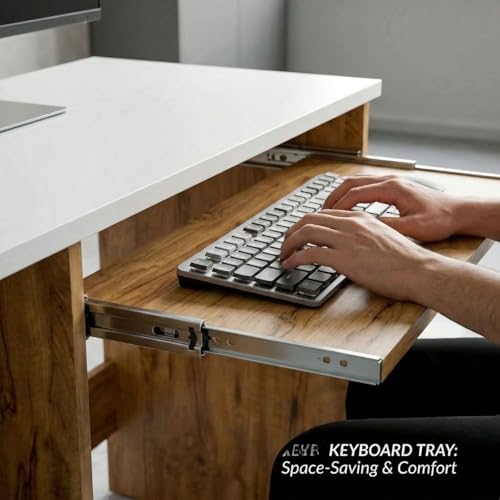 Image of FFO GlideDesk Wooden Computer Desk with Sliding Keyboard Tray & Storage Shelf | Compact Study & Work Table for Home Office | Space Saving Writing Desk | Engineered Wood