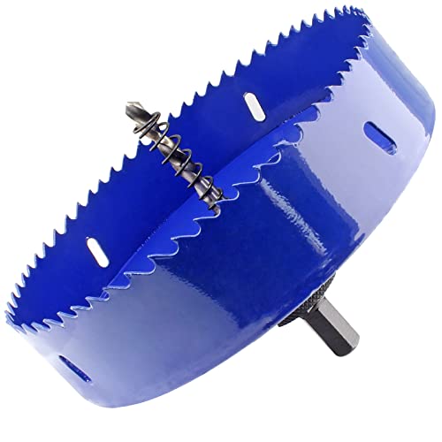 Image of Luomorgo 156mm /6-1 /8 inch Hole Saw with Arbor, 1 1 /4 inch Cutting Depth HSS Bi-Metal Hole Cutter for Wood Cornhole Boards Plastic Drywall & Metal Sheet