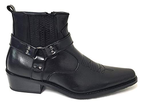 W1TCJ Men’s Cowboy Boots Western Ankle Harness Leather Lining Side Zipper Shoes2