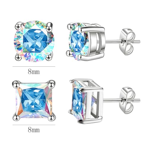 Image of NEWITIN 2 Pairs Silver Stud Earrings for Women Hypoallergenic Earring Stainless Steel Inlaid Cubic Zirconia Studs Earring Diamond Halo Stud Earrings for Women Men