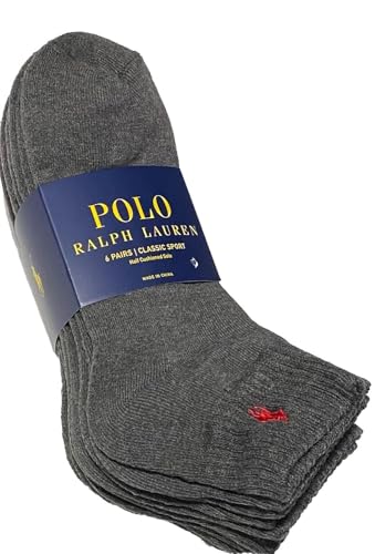 POLO RALPH LAUREN Mens Classic Sport Quarter Socks 6 Pack, Dark Gray, Sock Size 10-132
